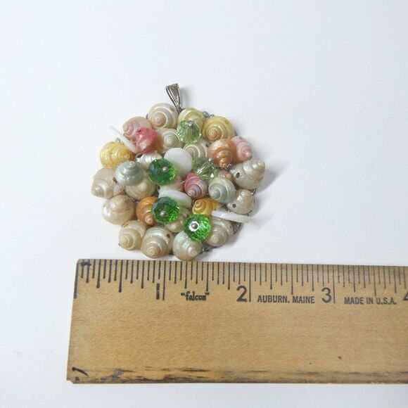 Dyed Trochus Shell Jewelry Set Pendant Bracelet Earrings Seashell Vtg Multicolor - Picture 10 of 11